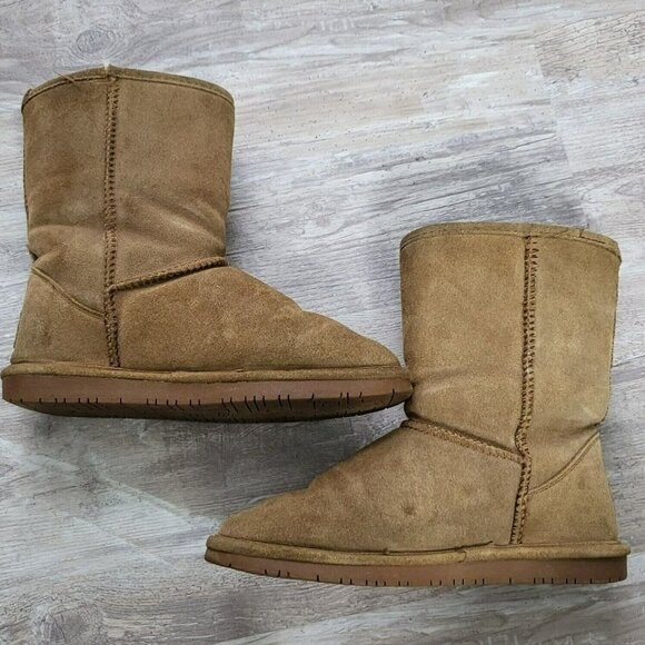 Bearpaw Emma Short 8" Hickory Brown Suede Sheepskin Pull On Boots Womens Size 10 - Picture 4 of 12